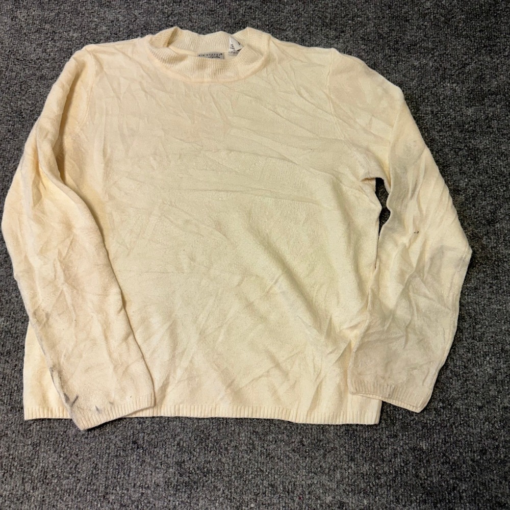Kim Rogers Sweater Womens Size M Cream Cashmalon Long Sleeve Crew Neck Stained